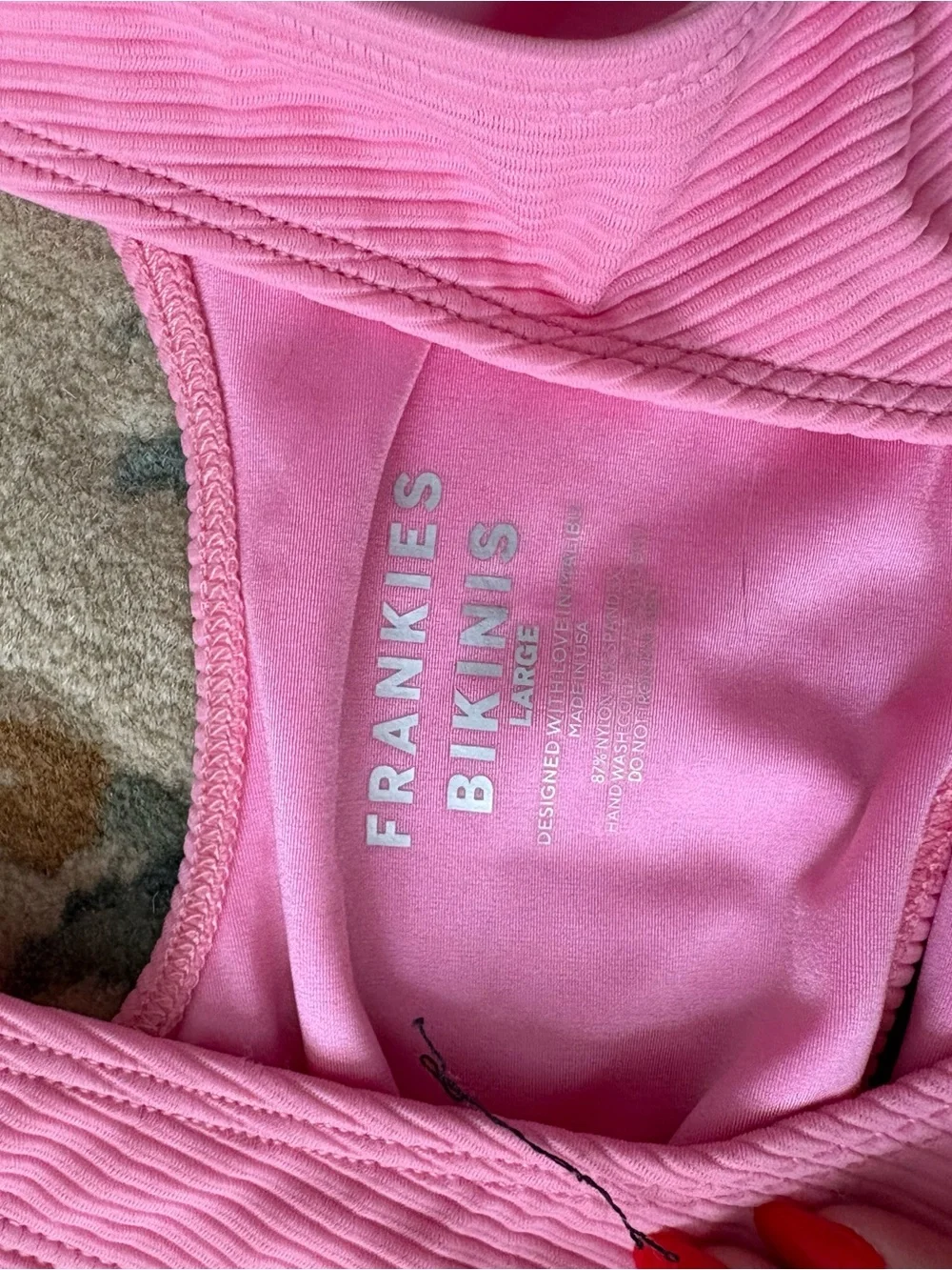 NEW WITH TAGS Frankie's Bikinis pink ribbed bikini set size large